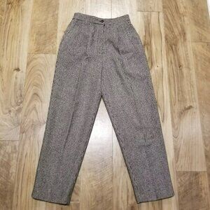 Joan Leslie Wool Tweed Pants 8P Womens High Rise Pleated Black White Houndstooth